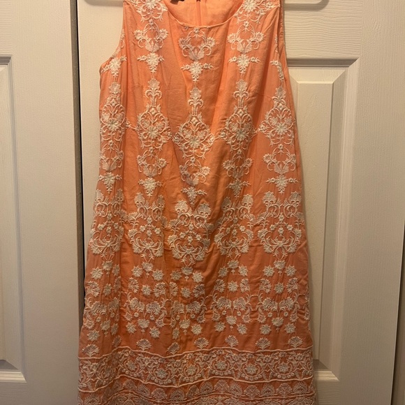 Talbots Peach & White Damask Print Linen Midi Dress size 6P - Picture 5 of 6